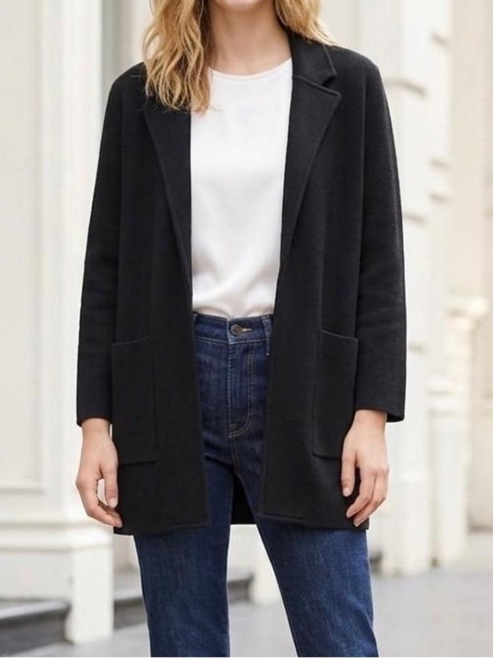 J. Crew Sophie Black Open-Front Sweater Blazer